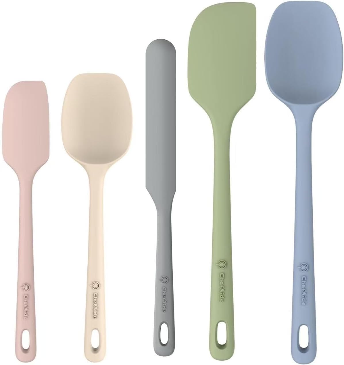 Best Seller - ChefAide 5 Pieces Silicone Spatulas Set, Heat Resistant Rubber Spatula - Food Grade Silicone, Heat Resistant Up to 600°F, Upgrade Strong Handle, Safe for Nonstick Cookware,Ideal for Cooking & Baking