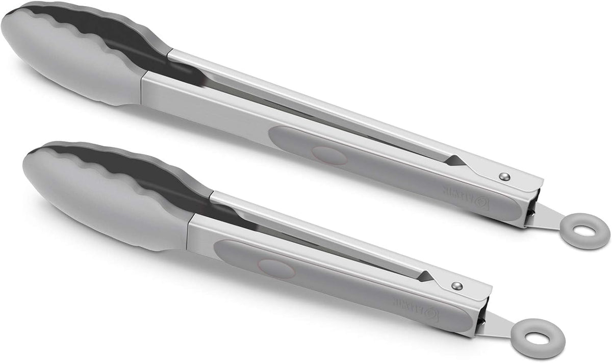 Hot Sale - 2 Pack Silicone Kitchen Tongs, 9 & 12 Inch, Stainless Steel, Black - Heat Resistant to 500°F with BPA-free Silicone Tips, Locking Clip and Nonslip Handles for Nonstick Cookware and Grilling