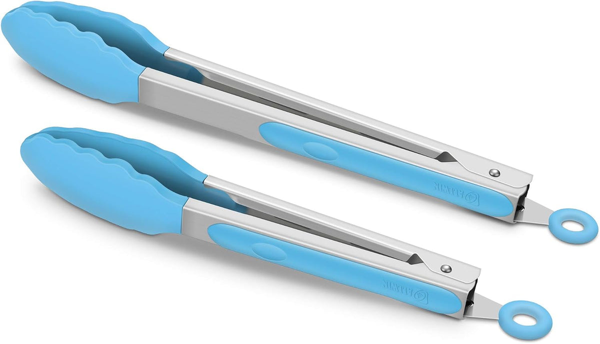 Hot Sale - 2 Pack Silicone Kitchen Tongs, 9 & 12 Inch, Stainless Steel, Black - Heat Resistant to 500°F with BPA-free Silicone Tips, Locking Clip and Nonslip Handles for Nonstick Cookware and Grilling