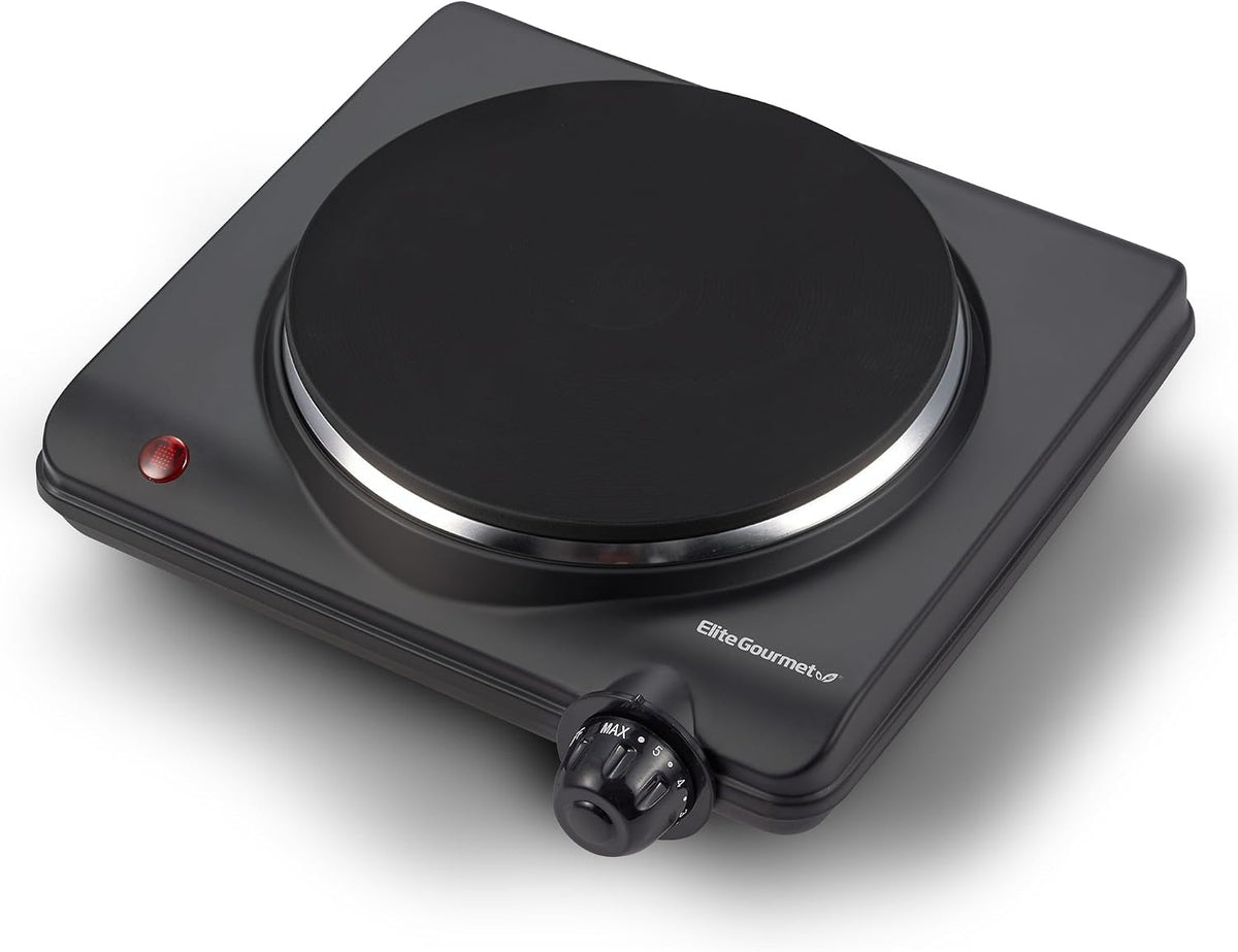 Flash Sale - Elite Gourmet ESB100B Single Coiled Burner Hot Plate, Countertop, Black - Adjustable temperature control with indicator light, easy-to-clean design for quick, reliable electric cooking