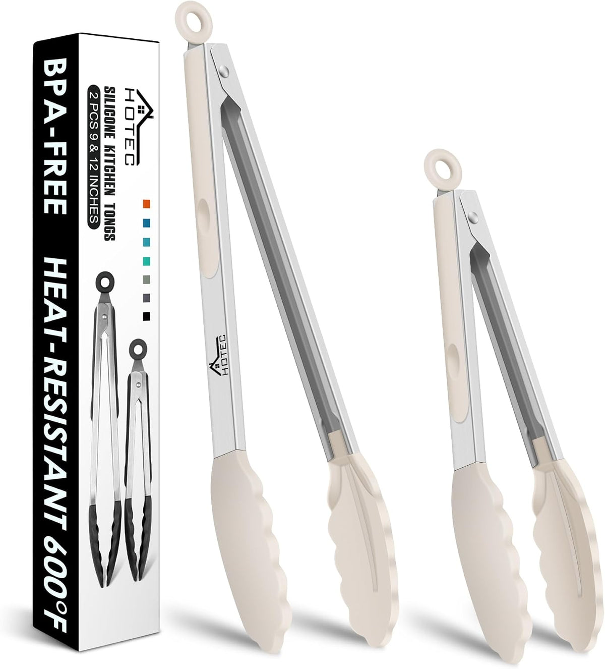 Hot Sale - HOTEC Stainless Steel Kitchen Tongs with Silicon Tips, Set of 3-7, 9 &12 - 600°F Heat-Resistant, Heavy-Duty, Non-Slip, Locking Food Tong for Cooking, Serving, Salad, BBQ, Air Fryer, Dishwasher-Safe