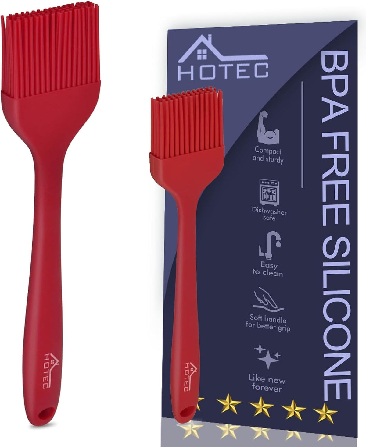 Hot Sale - HOTEC 600℉ Heat Resistant Silicone Basting &Pastry Brush, Multicolor 5 - BPA Free, Dishwasher safe For Marinading Meat Grill Oil Butter Sauce, For Pastry Sausages Desserts Turkey, Barbecue