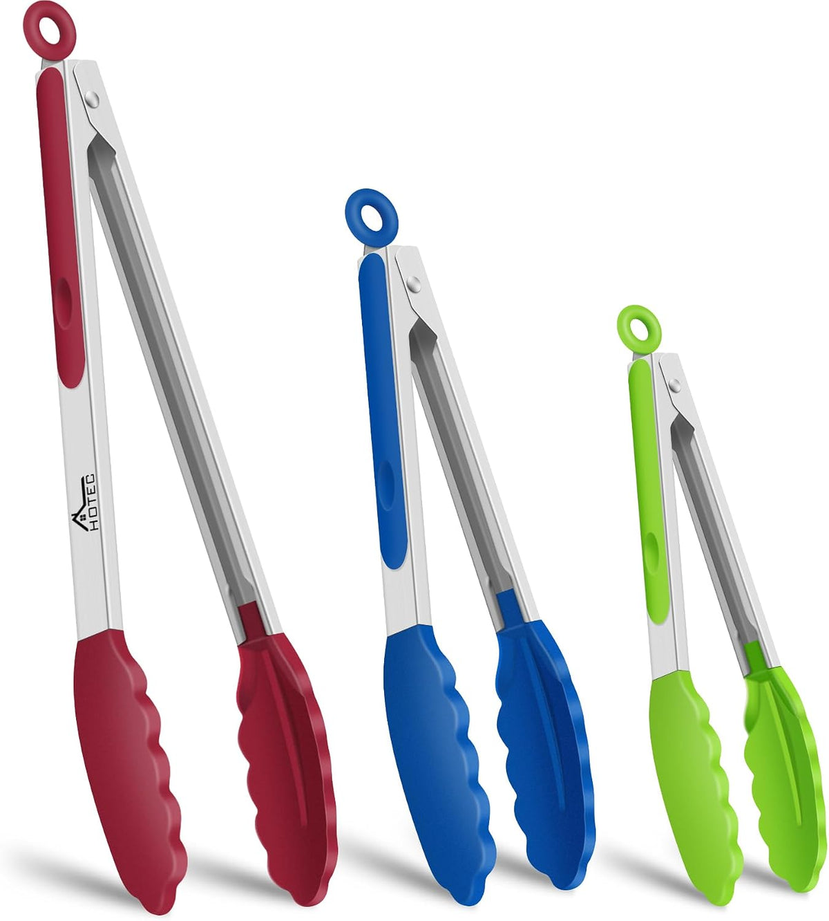 Hot Sale - HOTEC Stainless Steel Kitchen Tongs with Silicon Tips, Set of 3-7, 9 &12 - 600°F Heat-Resistant, Heavy-Duty, Non-Slip, Locking Food Tong for Cooking, Serving, Salad, BBQ, Air Fryer, Dishwasher-Safe