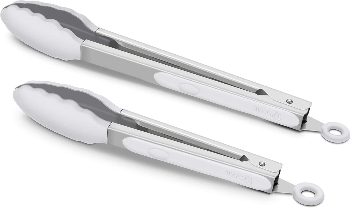 Hot Sale - 2 Pack Silicone Kitchen Tongs, 9 & 12 Inch, Stainless Steel, Black - Heat Resistant to 500°F with BPA-free Silicone Tips, Locking Clip and Nonslip Handles for Nonstick Cookware and Grilling