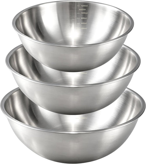 Best Seller - Gronivex Stainless Steel Mixing Bowls Set, 3-Piece (1.5, 2.2 & 3.4 Qt) - Food-Grade Metal, Dishwasher safe，Stackable Nesting & Space-Saving – For Kitchen Baking, Salads, Meal Prep, RV & Camping