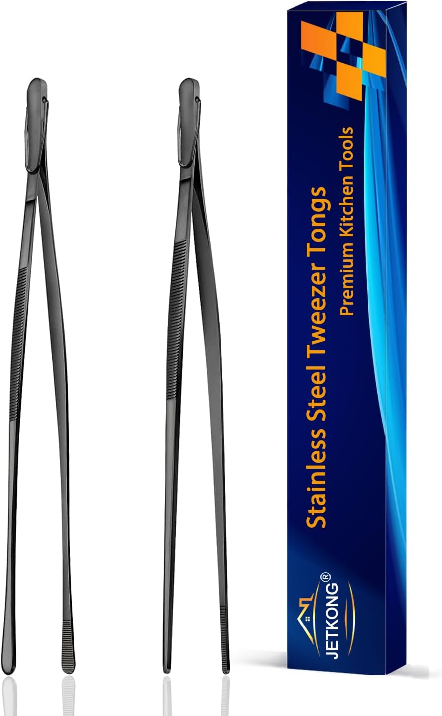 Limited-Time Deal - JETKONG 2 Pcs 12-Inch Kitchen Tweezers Fine Tweezer Tongs, Extra-Long Stainless Steel Cooking Tweezers (Silver)