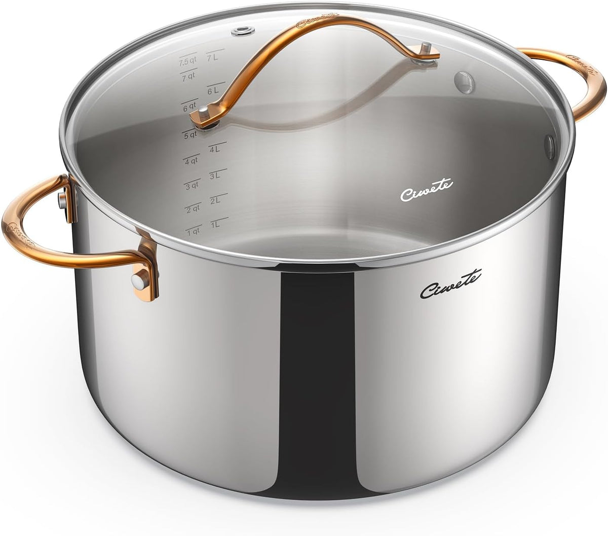Special Offer - 5.2 Quart Stainless Steel Stock Pot with Glass Lid, 4-Layer Composite Base - 18/10 Food Grade, Stay-Cool Silicone Handles, Induction & Oven Safe, Dishwasher Safe, Soup Pot for Pasta, Stew & Simmering