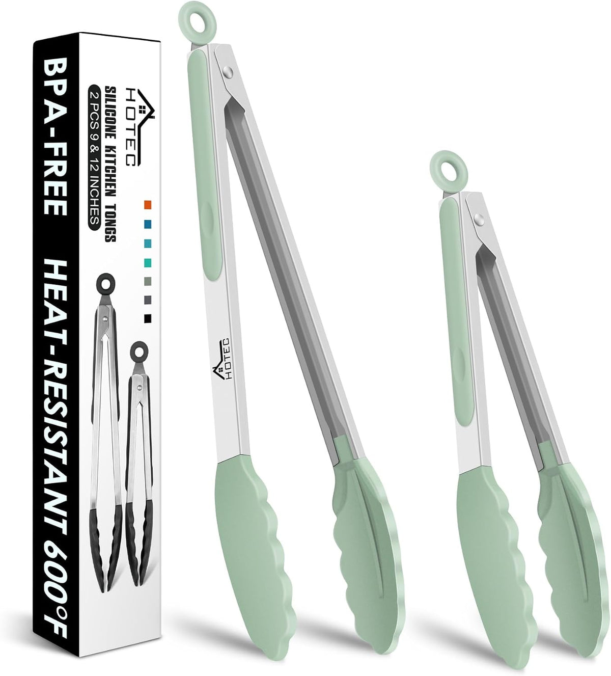 Hot Sale - HOTEC Stainless Steel Kitchen Tongs with Silicon Tips, Set of 3-7, 9 &12 - 600°F Heat-Resistant, Heavy-Duty, Non-Slip, Locking Food Tong for Cooking, Serving, Salad, BBQ, Air Fryer, Dishwasher-Safe