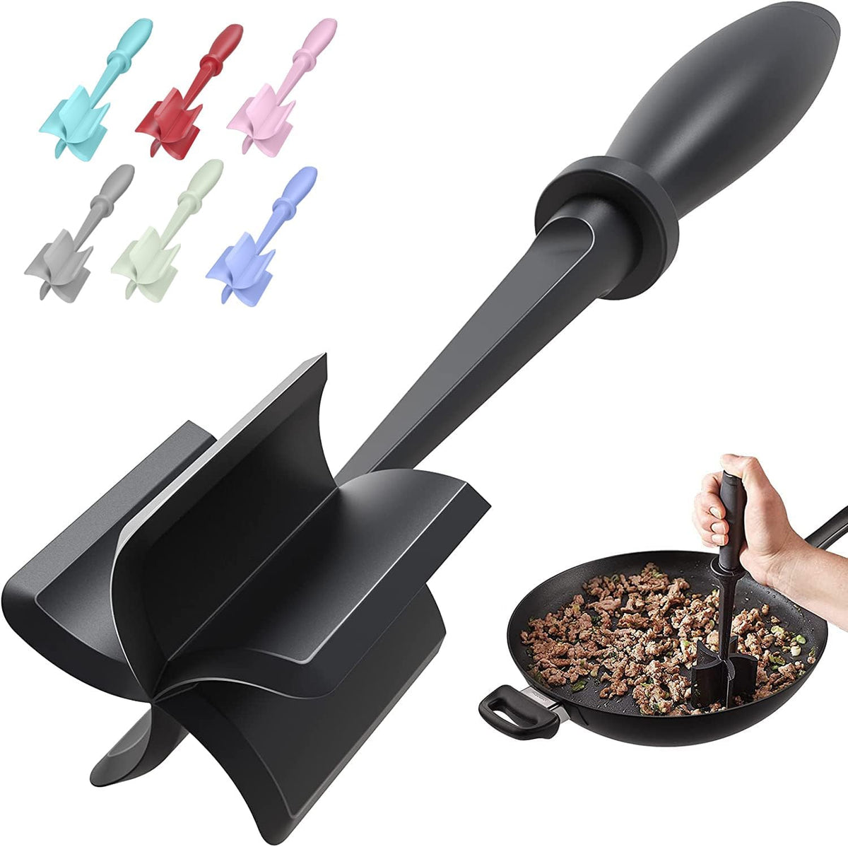 PGYARD Meat Chopper Hamburger Grinder, Kitchen Smasher for Ground Beef - Heat Resistant, 5 Nylon Blade, Burger Grinder Potato Mix Tool, Meat & Poultry Tenderizers, Dishwasher Safe, Black