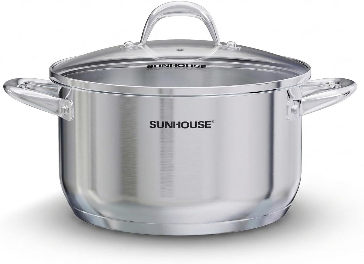Special Offer - Sunhouse Stock Pot with Lid - 7 QT Large Pot for Cooking Pasta, Soup, Ollas - Impact-bonded Base Big Stainless Steel Pots for Canning, Boiling, Spaghetti - Oven Safe & Induction Compatible