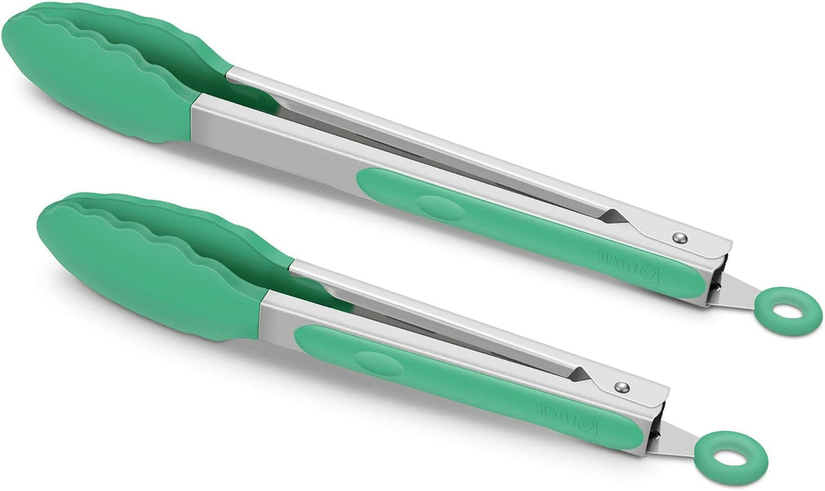 Hot Sale - 2 Pack Silicone Kitchen Tongs, 9 & 12 Inch, Stainless Steel, Black - Heat Resistant to 500°F with BPA-free Silicone Tips, Locking Clip and Nonslip Handles for Nonstick Cookware and Grilling