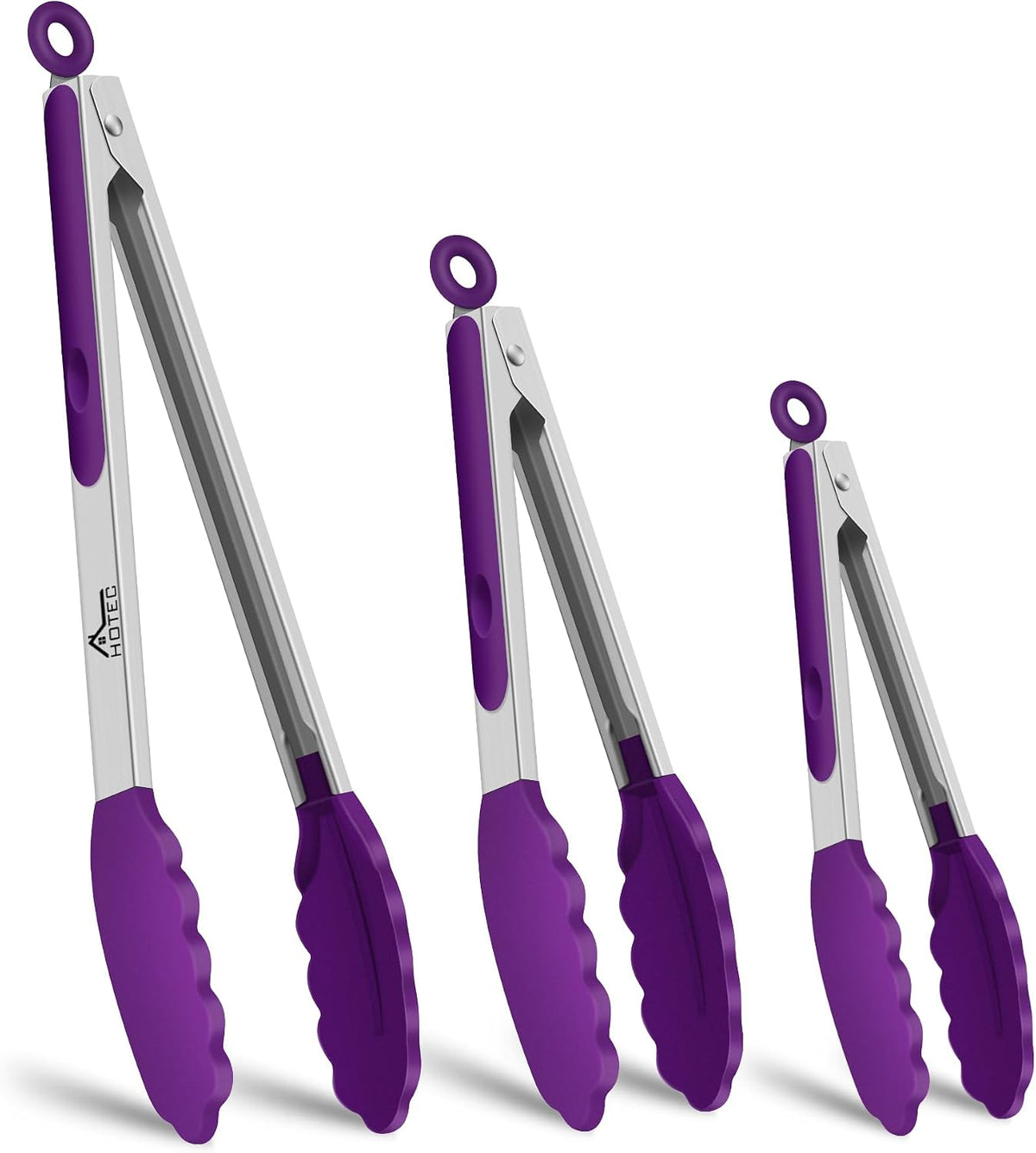 Hot Sale - HOTEC Stainless Steel Kitchen Tongs with Silicon Tips, Set of 3-7, 9 &12 - 600°F Heat-Resistant, Heavy-Duty, Non-Slip, Locking Food Tong for Cooking, Serving, Salad, BBQ, Air Fryer, Dishwasher-Safe