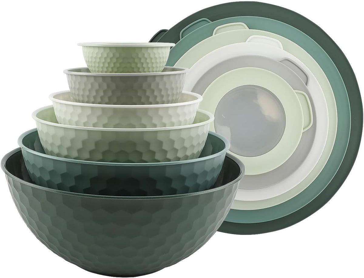 Special Offer - COOK WITH COLOR Mixing Bowls with Lids - 12 Piece Plastic Nesting Bowls Set includes 6 Prep Bowls and 6 Lids, Microwave Safe Mixing Bowl Set, Brown Embossed