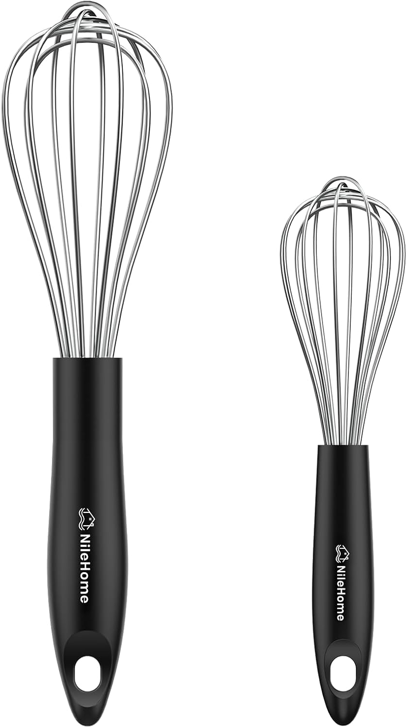 Great Value - NileHome 3-Pack Stainless Steel Whisk Set, Kitchen Utensils for Cooking - Food-grade Material,Dishwasher Safe,8in+10in+12in,Easy to Clean and Store,Perfect for Cooking,Whisking and Blending