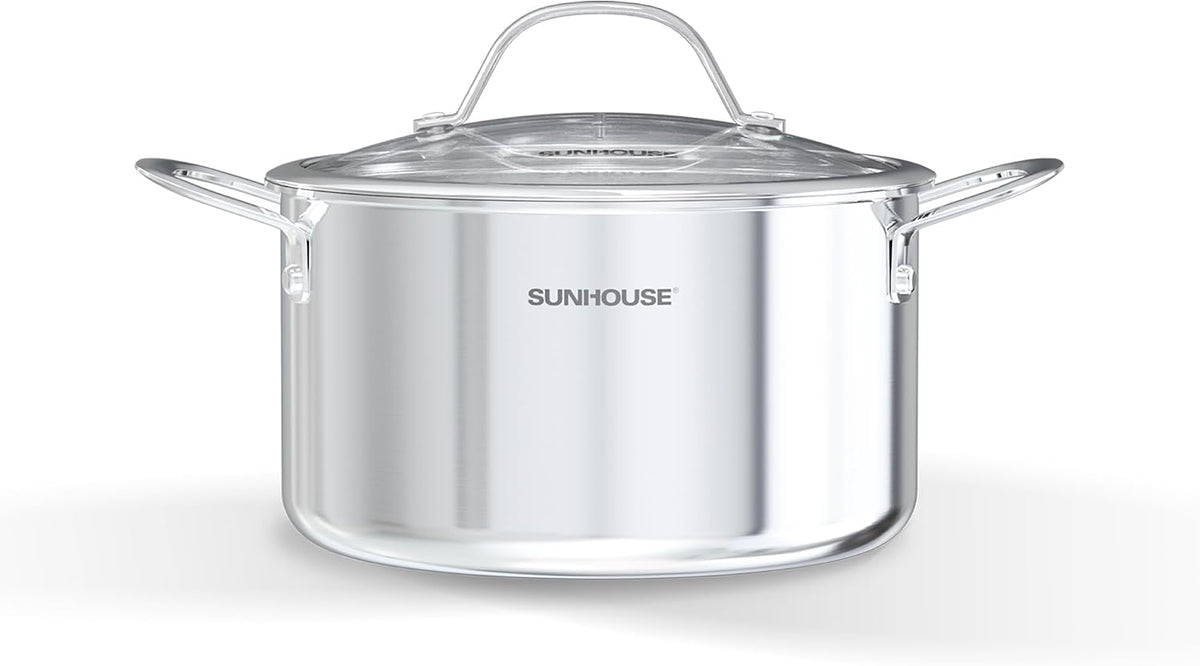 Special Offer - Sunhouse Stock Pot with Lid - 7 QT Large Pot for Cooking Pasta, Soup, Ollas - Impact-bonded Base Big Stainless Steel Pots for Canning, Boiling, Spaghetti - Oven Safe & Induction Compatible