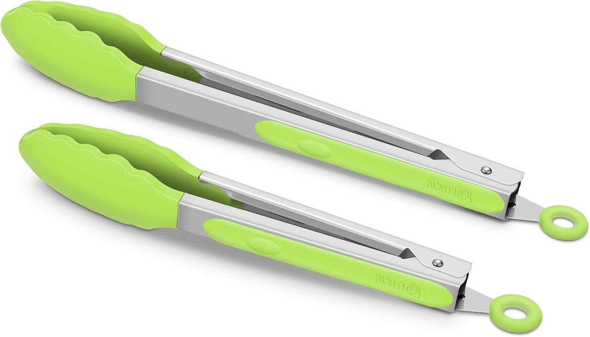 Hot Sale - 2 Pack Silicone Kitchen Tongs, 9 & 12 Inch, Stainless Steel, Black - Heat Resistant to 500°F with BPA-free Silicone Tips, Locking Clip and Nonslip Handles for Nonstick Cookware and Grilling