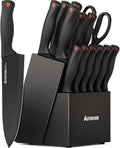 Great Value - Astercook Knife Set for Kitchen with Block and Sharpener 15pcs German - Stainless Steel Kitchen Utensils Set Dishwasher Safe