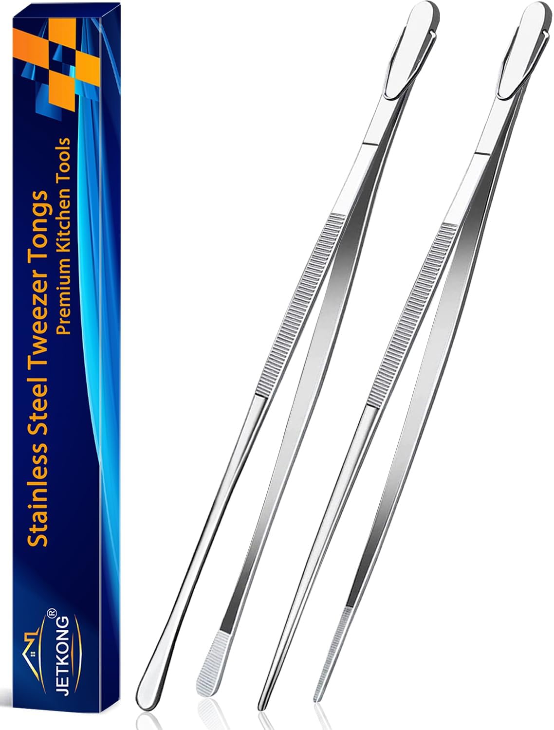 Limited-Time Deal - JETKONG 2 Pcs 12-Inch Kitchen Tweezers Fine Tweezer Tongs, Extra-Long Stainless Steel Cooking Tweezers (Silver)