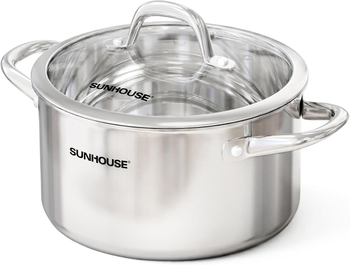 Special Offer - Sunhouse Stock Pot with Lid - 7 QT Large Pot for Cooking Pasta, Soup, Ollas - Impact-bonded Base Big Stainless Steel Pots for Canning, Boiling, Spaghetti - Oven Safe & Induction Compatible