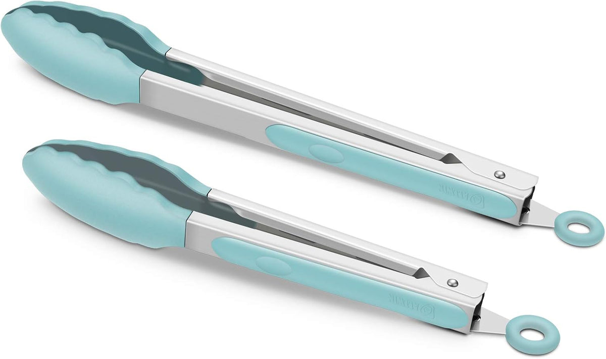 Hot Sale - 2 Pack Silicone Kitchen Tongs, 9 & 12 Inch, Stainless Steel, Black - Heat Resistant to 500°F with BPA-free Silicone Tips, Locking Clip and Nonslip Handles for Nonstick Cookware and Grilling