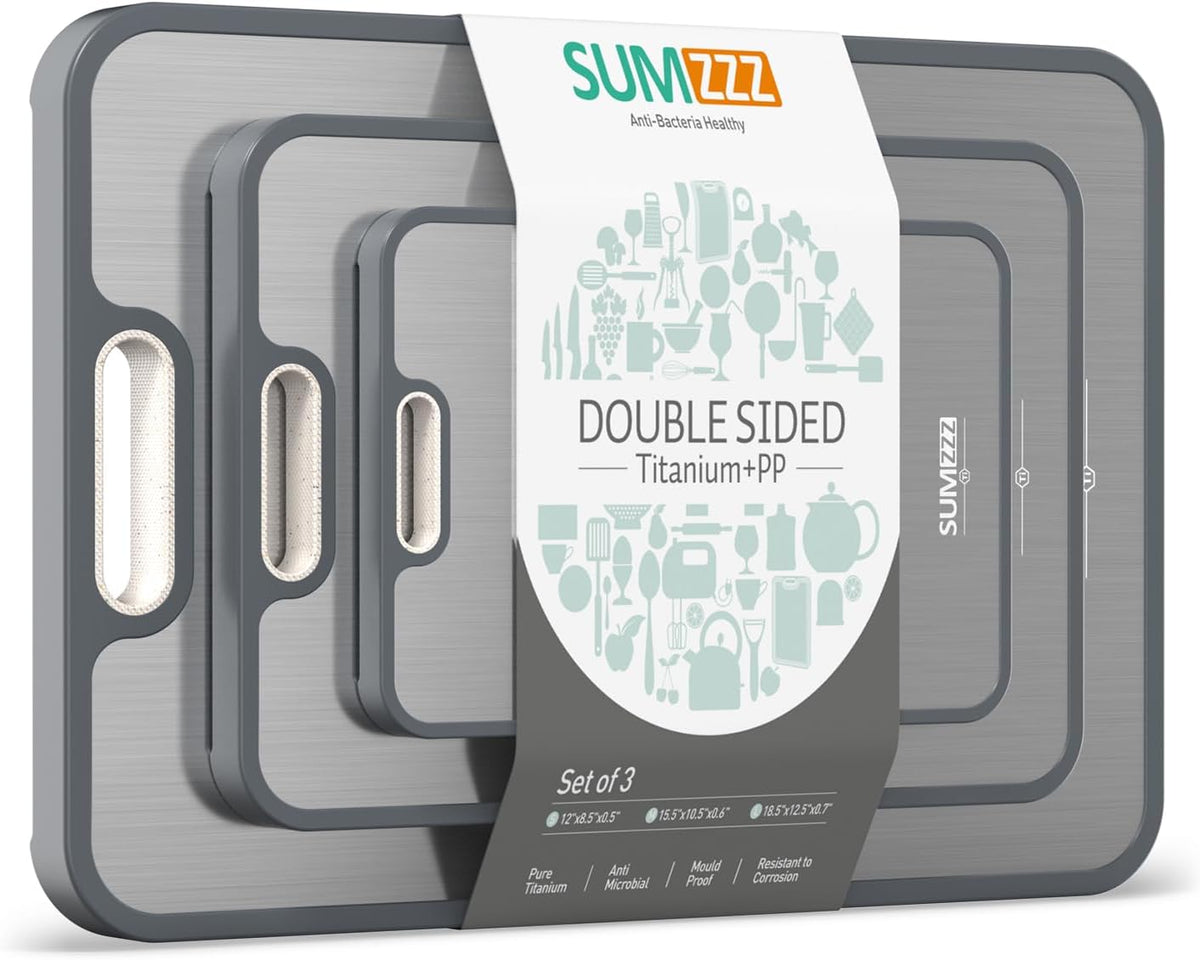 Great Value - SUMZZZ Titanium Cutting Board, Food Grade Titanium/PP Dual-Sided Surface, Separate Prep Surfaces for Raw & Cooked Food, Odor Resistant, Easy to Clean