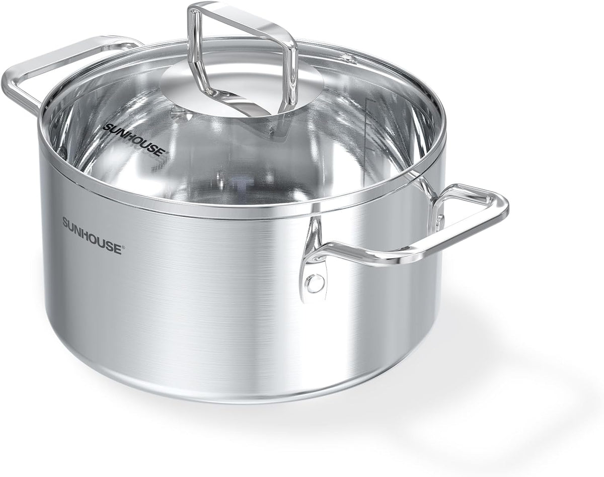 Special Offer - Sunhouse Stock Pot with Lid - 7 QT Large Pot for Cooking Pasta, Soup, Ollas - Impact-bonded Base Big Stainless Steel Pots for Canning, Boiling, Spaghetti - Oven Safe & Induction Compatible