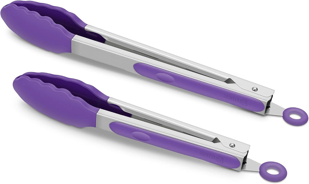 Hot Sale - 2 Pack Silicone Kitchen Tongs, 9 & 12 Inch, Stainless Steel, Black - Heat Resistant to 500°F with BPA-free Silicone Tips, Locking Clip and Nonslip Handles for Nonstick Cookware and Grilling