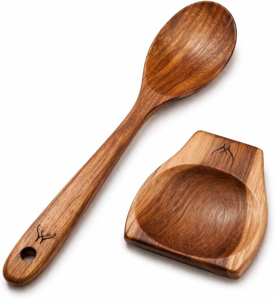 Flash Sale - 8 Pcs Teak Wooden Utensil Set – Premium Wooden Cooking Utensils Set, Natural Wooden Spoons for Cooking - Sturdy Kitchen Utensils & Cooking Spoons for Every Chef