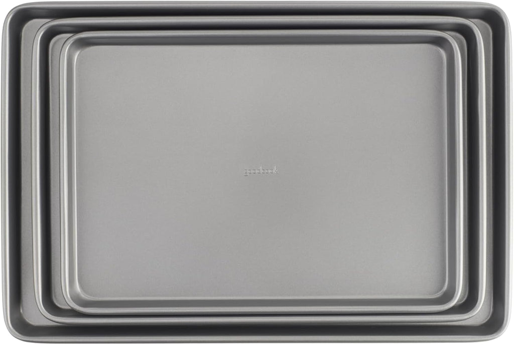 Best Seller - GoodCook Everyday Nonstick Baking Sheet Set, 3 Pack Includes Small (13×9) Medium (15×1) and Large (17×11) Pans Carbon Steel Construction Cookie Sheets Bakeware Set, Gray