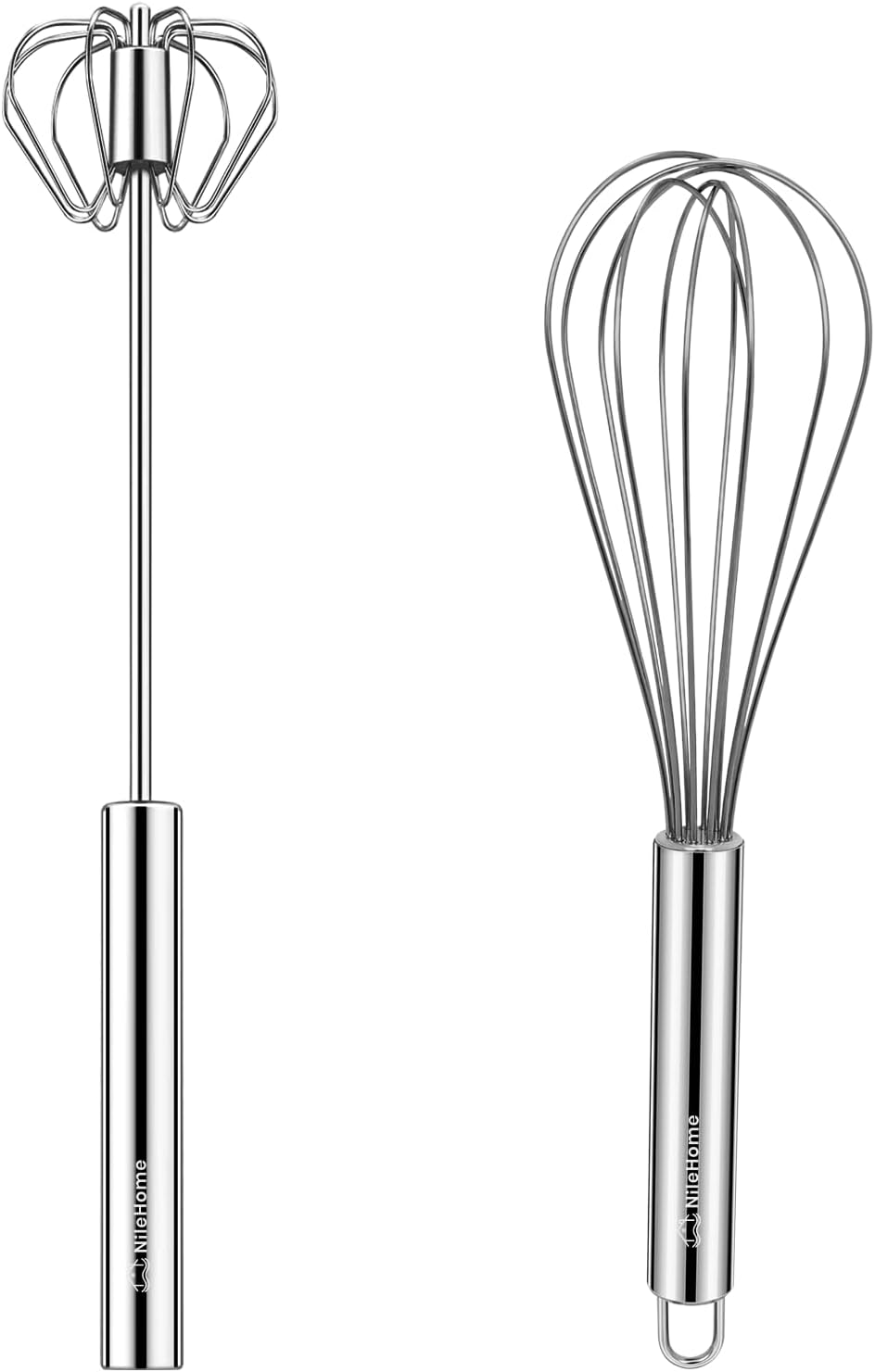 Great Value - NileHome 3-Pack Stainless Steel Whisk Set, Kitchen Utensils for Cooking - Food-grade Material,Dishwasher Safe,8in+10in+12in,Easy to Clean and Store,Perfect for Cooking,Whisking and Blending