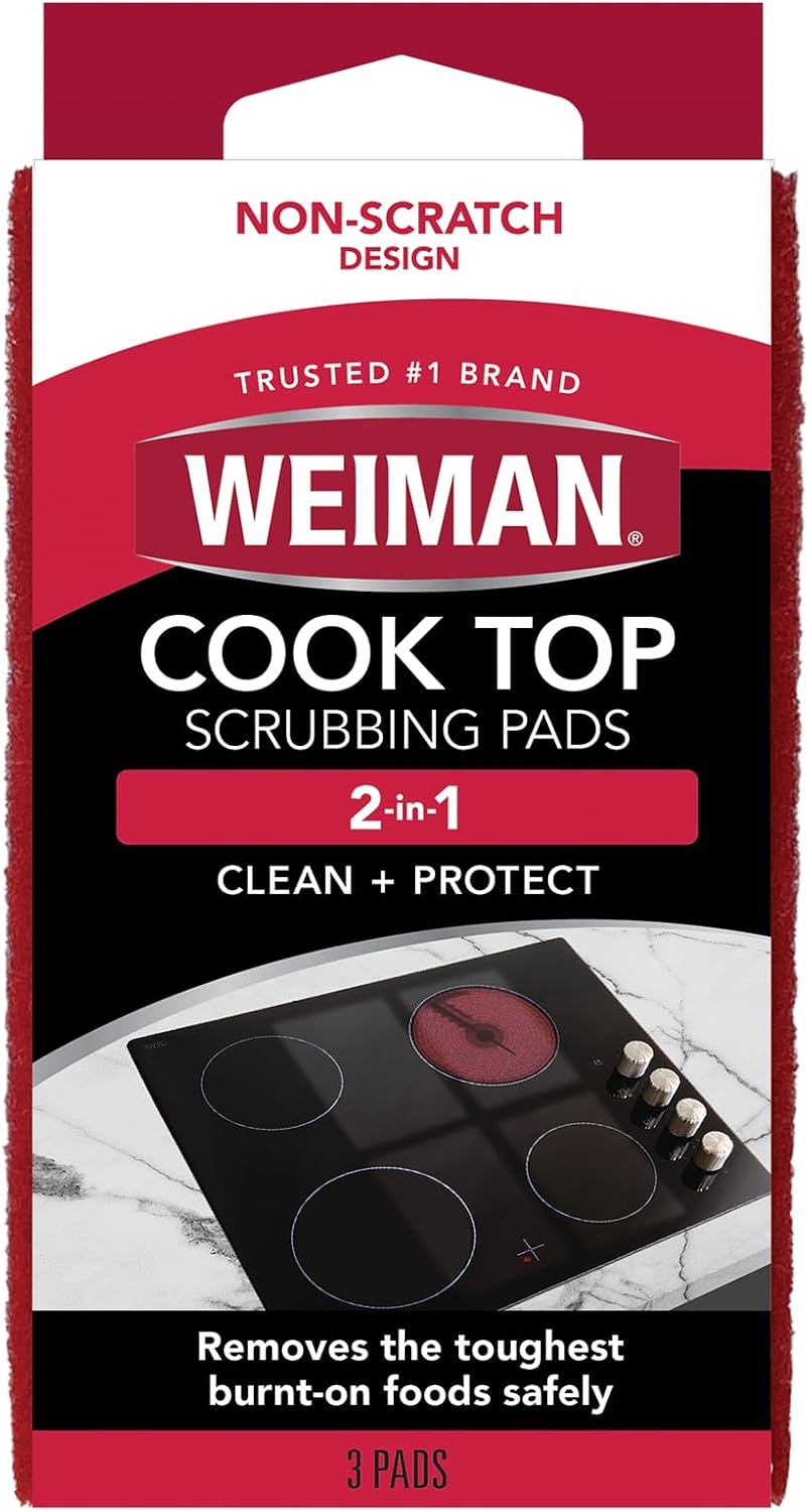 Weiman Cooktop Scrubbing Pads, Scratch-Free Cleaning Pads for Cermaic, Glass Cooktop Surfaces, Removes Tough Burned-On Food & Residue, 6 Pack