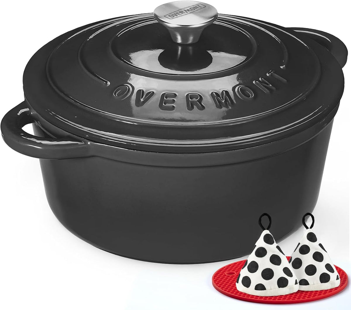 Limited-Time Deal - Overmont Enameled Cast Iron Dutch Oven - 5.5QT Pot with Lid Cookbook - Heavy-Duty Cookware with Cotton Potholders, Enclosed Lid-Knob Design, Oven Safe for Sourdough Baking Braising Stews Roasting