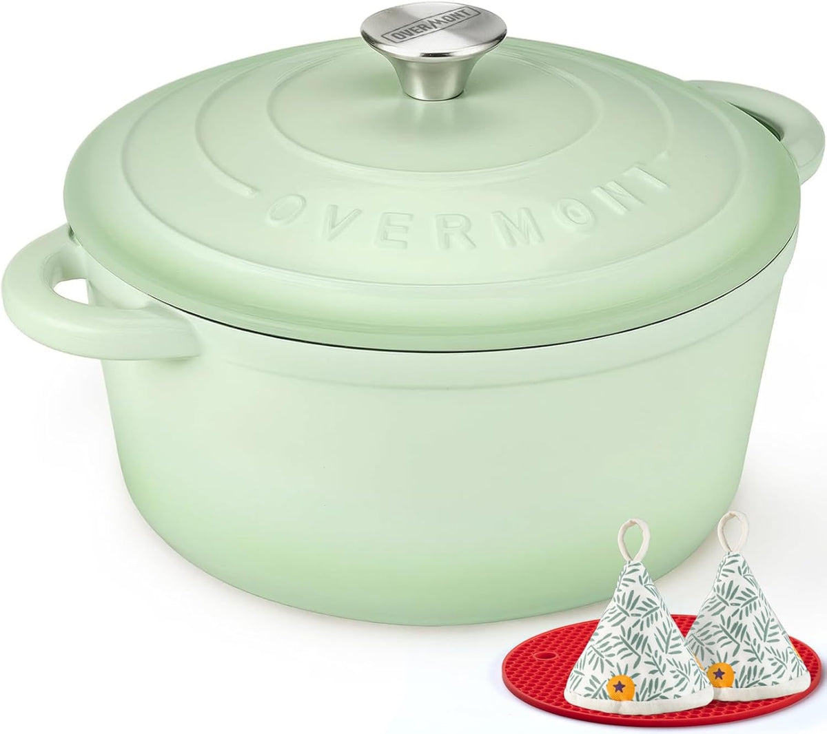 Limited-Time Deal - Overmont Enameled Cast Iron Dutch Oven - 5.5QT Pot with Lid Cookbook - Heavy-Duty Cookware with Cotton Potholders, Enclosed Lid-Knob Design, Oven Safe for Sourdough Baking Braising Stews Roasting