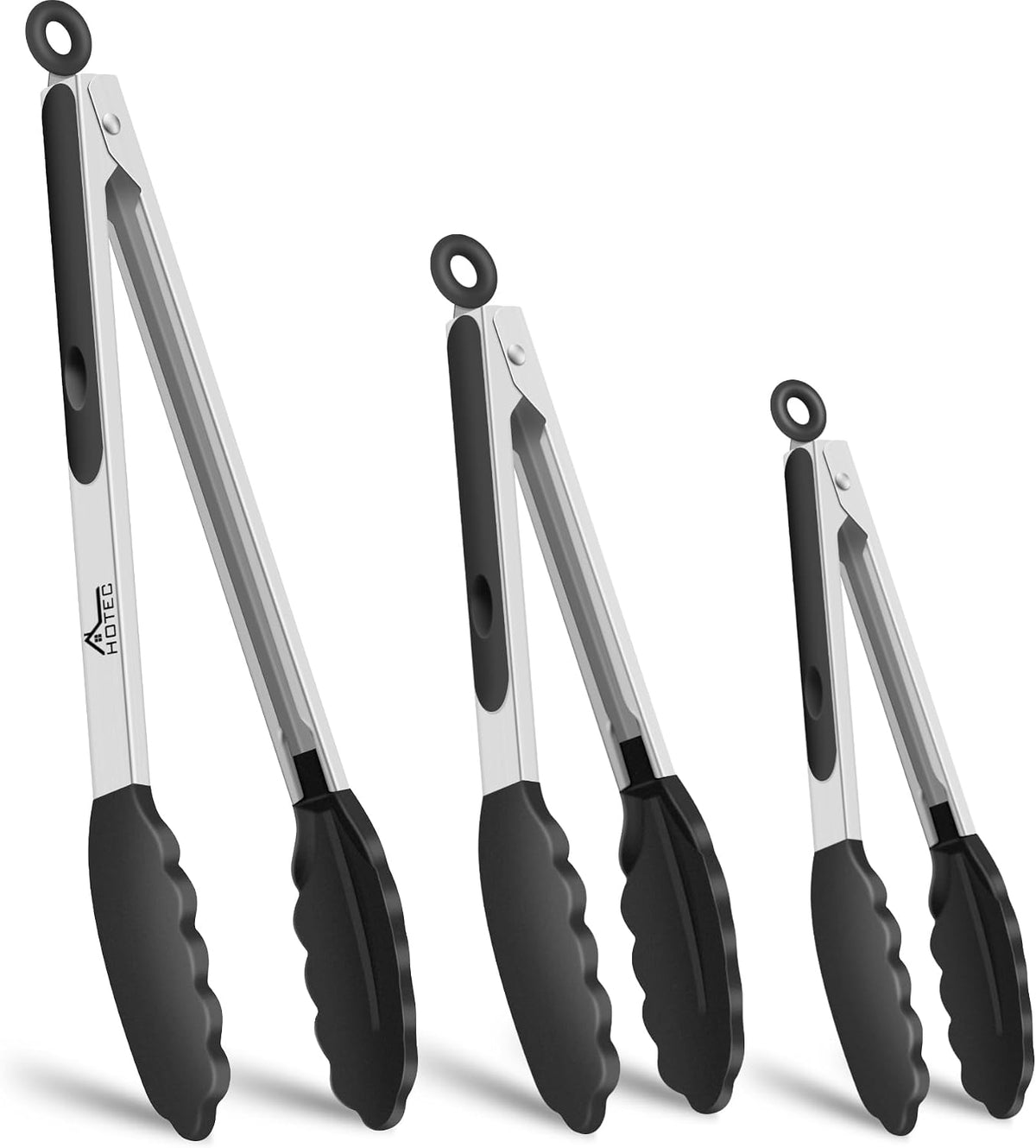 Hot Sale - HOTEC Stainless Steel Kitchen Tongs with Silicon Tips, Set of 3-7, 9 &12 - 600°F Heat-Resistant, Heavy-Duty, Non-Slip, Locking Food Tong for Cooking, Serving, Salad, BBQ, Air Fryer, Dishwasher-Safe