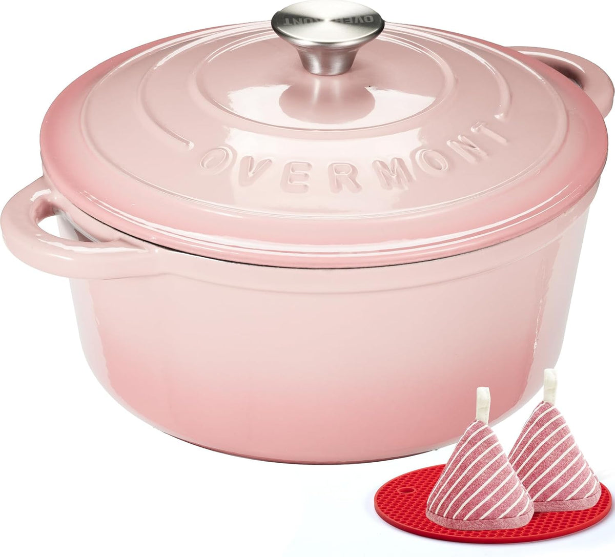 Limited-Time Deal - Overmont Enameled Cast Iron Dutch Oven - 5.5QT Pot with Lid Cookbook - Heavy-Duty Cookware with Cotton Potholders, Enclosed Lid-Knob Design, Oven Safe for Sourdough Baking Braising Stews Roasting