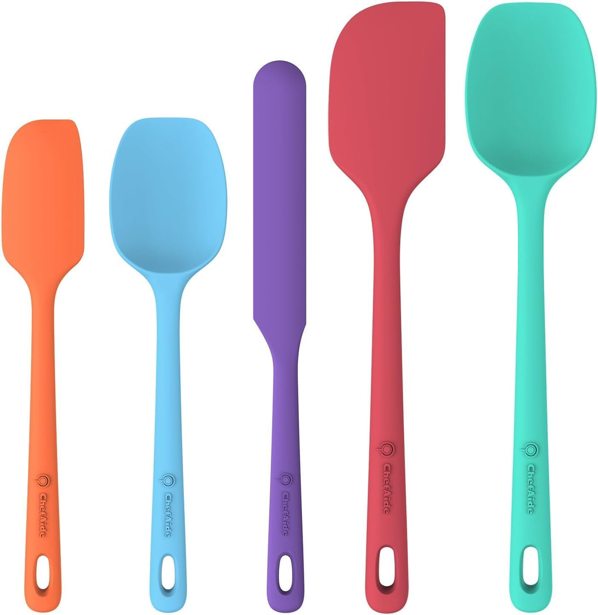 Best Seller - ChefAide 5 Pieces Silicone Spatulas Set, Heat Resistant Rubber Spatula - Food Grade Silicone, Heat Resistant Up to 600°F, Upgrade Strong Handle, Safe for Nonstick Cookware,Ideal for Cooking & Baking