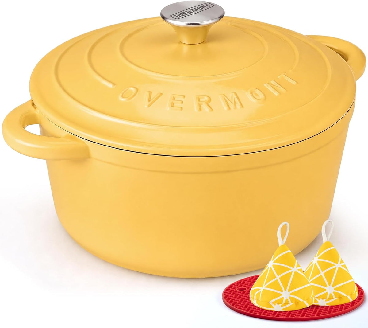 Limited-Time Deal - Overmont Enameled Cast Iron Dutch Oven - 5.5QT Pot with Lid Cookbook - Heavy-Duty Cookware with Cotton Potholders, Enclosed Lid-Knob Design, Oven Safe for Sourdough Baking Braising Stews Roasting