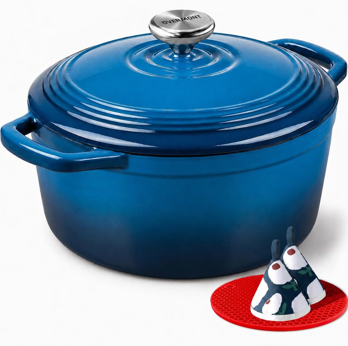 Limited-Time Deal - Overmont Enameled Cast Iron Dutch Oven - 5.5QT Pot with Lid Cookbook - Heavy-Duty Cookware with Cotton Potholders, Enclosed Lid-Knob Design, Oven Safe for Sourdough Baking Braising Stews Roasting