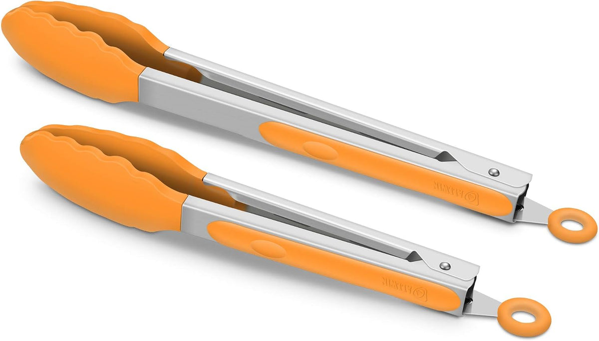 Hot Sale - 2 Pack Silicone Kitchen Tongs, 9 & 12 Inch, Stainless Steel, Black - Heat Resistant to 500°F with BPA-free Silicone Tips, Locking Clip and Nonslip Handles for Nonstick Cookware and Grilling