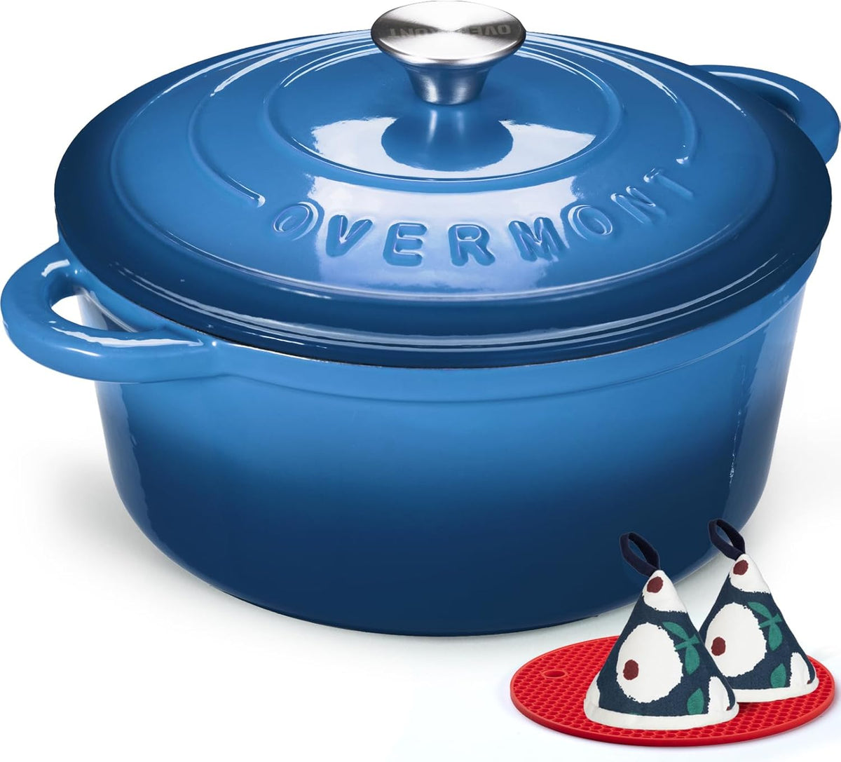 Limited-Time Deal - Overmont Enameled Cast Iron Dutch Oven - 5.5QT Pot with Lid Cookbook - Heavy-Duty Cookware with Cotton Potholders, Enclosed Lid-Knob Design, Oven Safe for Sourdough Baking Braising Stews Roasting
