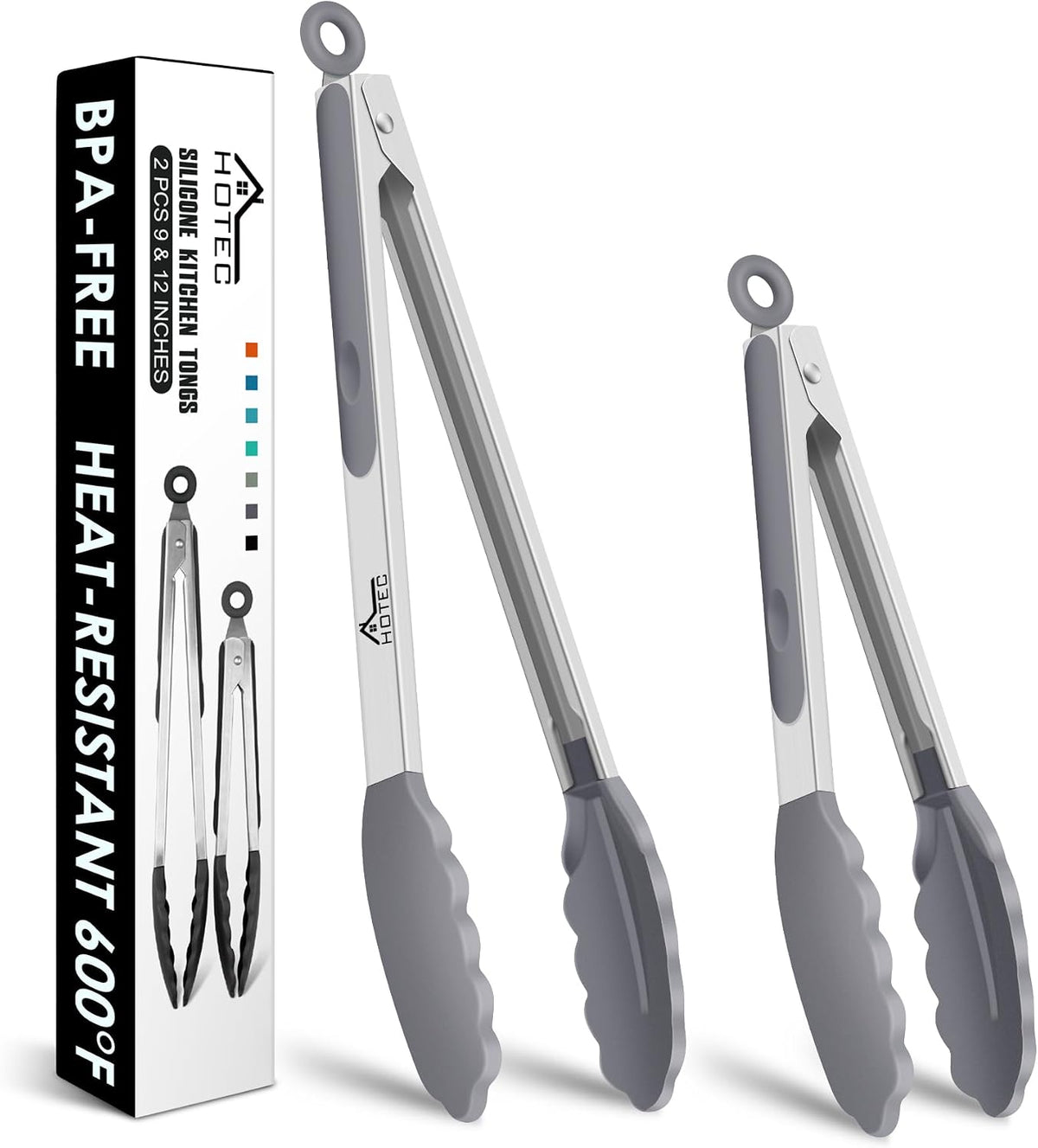 Hot Sale - HOTEC Stainless Steel Kitchen Tongs with Silicon Tips, Set of 3-7, 9 &12 - 600°F Heat-Resistant, Heavy-Duty, Non-Slip, Locking Food Tong for Cooking, Serving, Salad, BBQ, Air Fryer, Dishwasher-Safe