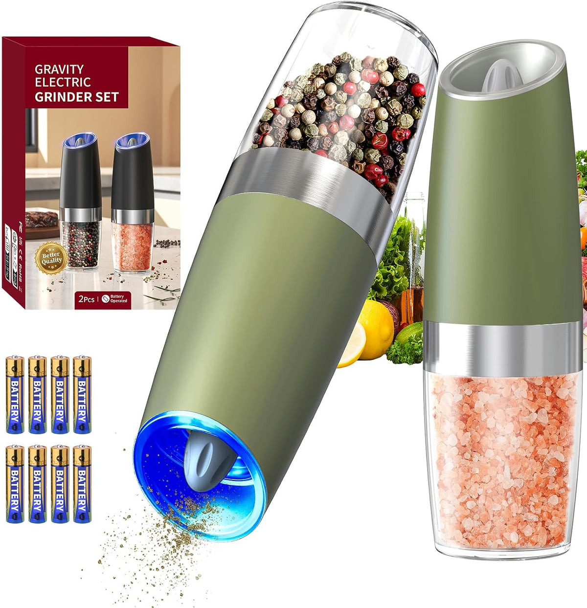 Special Offer - CIRCLE JOY Gravity Electric Salt and Pepper Grinder Set Automatic Salt and Pepper Grinder Set with LED Light, Battery Operated, Adjustable Coarseness, Large Capacity, for Home Kitchen BBQ, Black