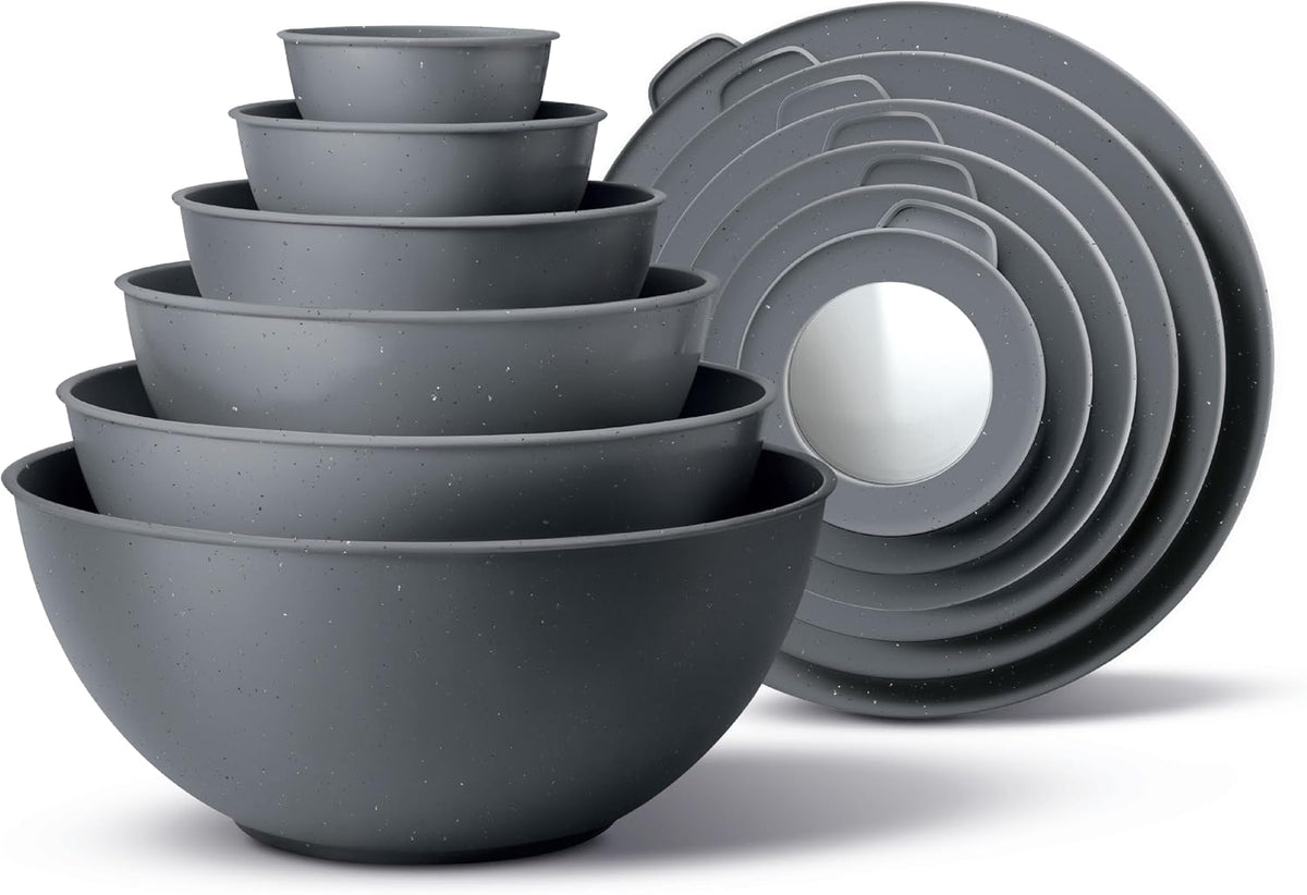 Special Offer - COOK WITH COLOR Mixing Bowls with Lids - 12 Piece Plastic Nesting Bowls Set includes 6 Prep Bowls and 6 Lids, Microwave Safe Mixing Bowl Set, Brown Embossed