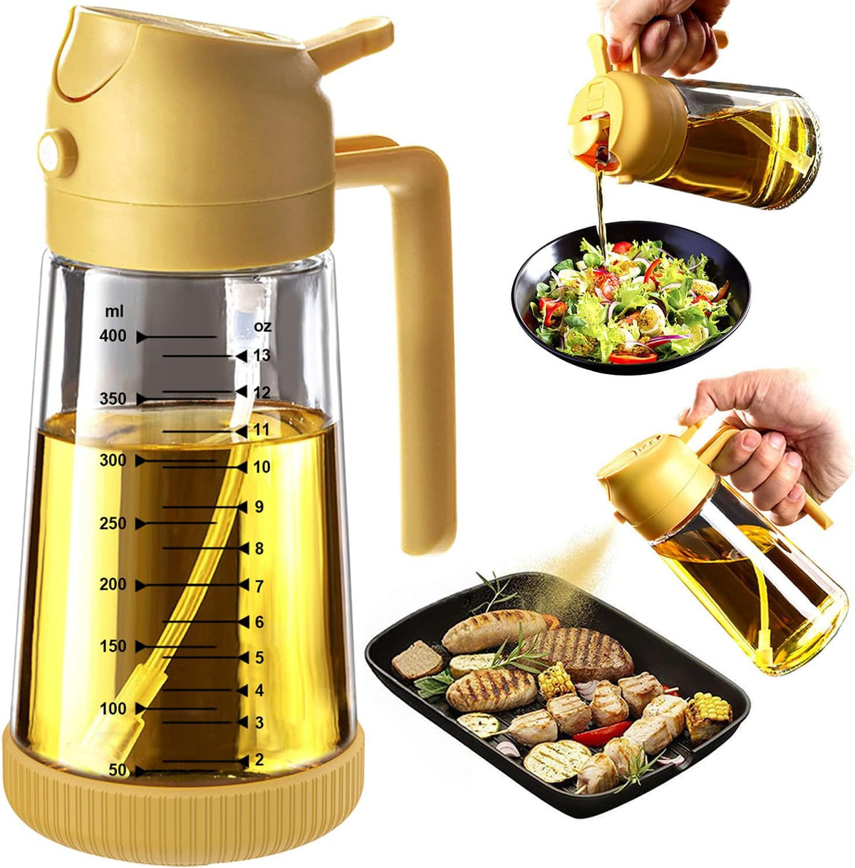 Flash Sale - TrendPlain 16oz/470ml Glass Olive Oil Sprayer for Cooking – 2 in 1 Olive Oil Dispenser Bottle for Kitchen Gadgets and Air Fryer Accessories, Salad, BBQ - Green