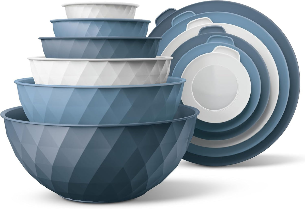 Special Offer - COOK WITH COLOR Mixing Bowls with Lids - 12 Piece Plastic Nesting Bowls Set includes 6 Prep Bowls and 6 Lids, Microwave Safe Mixing Bowl Set, Brown Embossed