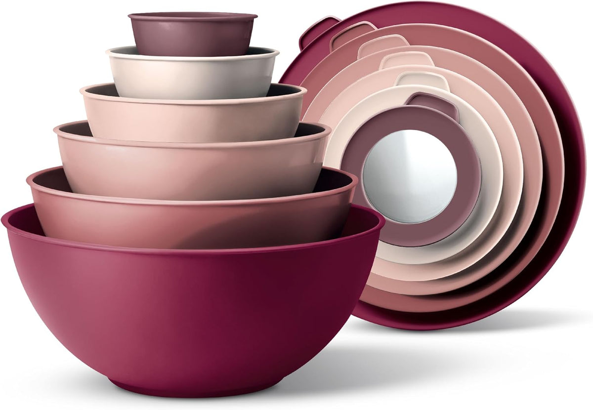Special Offer - COOK WITH COLOR Mixing Bowls with Lids - 12 Piece Plastic Nesting Bowls Set includes 6 Prep Bowls and 6 Lids, Microwave Safe Mixing Bowl Set, Brown Embossed