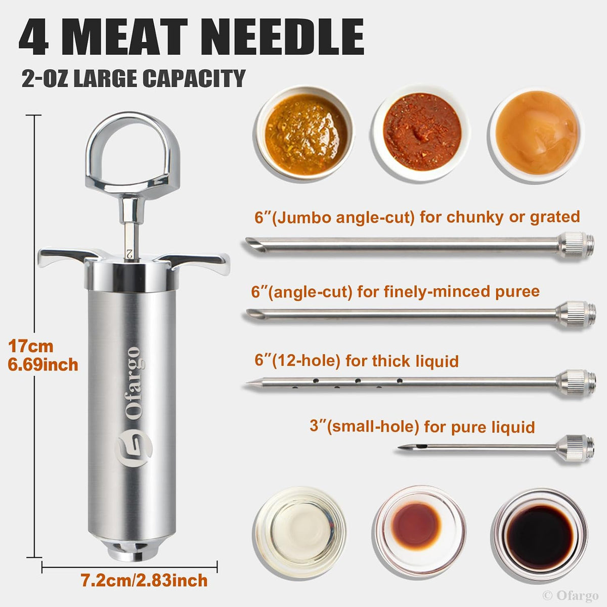 Flash Sale - Ofargo Stainless Steel Meat Injector Syringe Kit with 4 Marinade Needles for BBQ Grill Smoker, Cooking Meat Gifts for Dad Mom Husband Men Him, 2-oz Large Capacity, Both Paper User Manual and E-Book Recipe