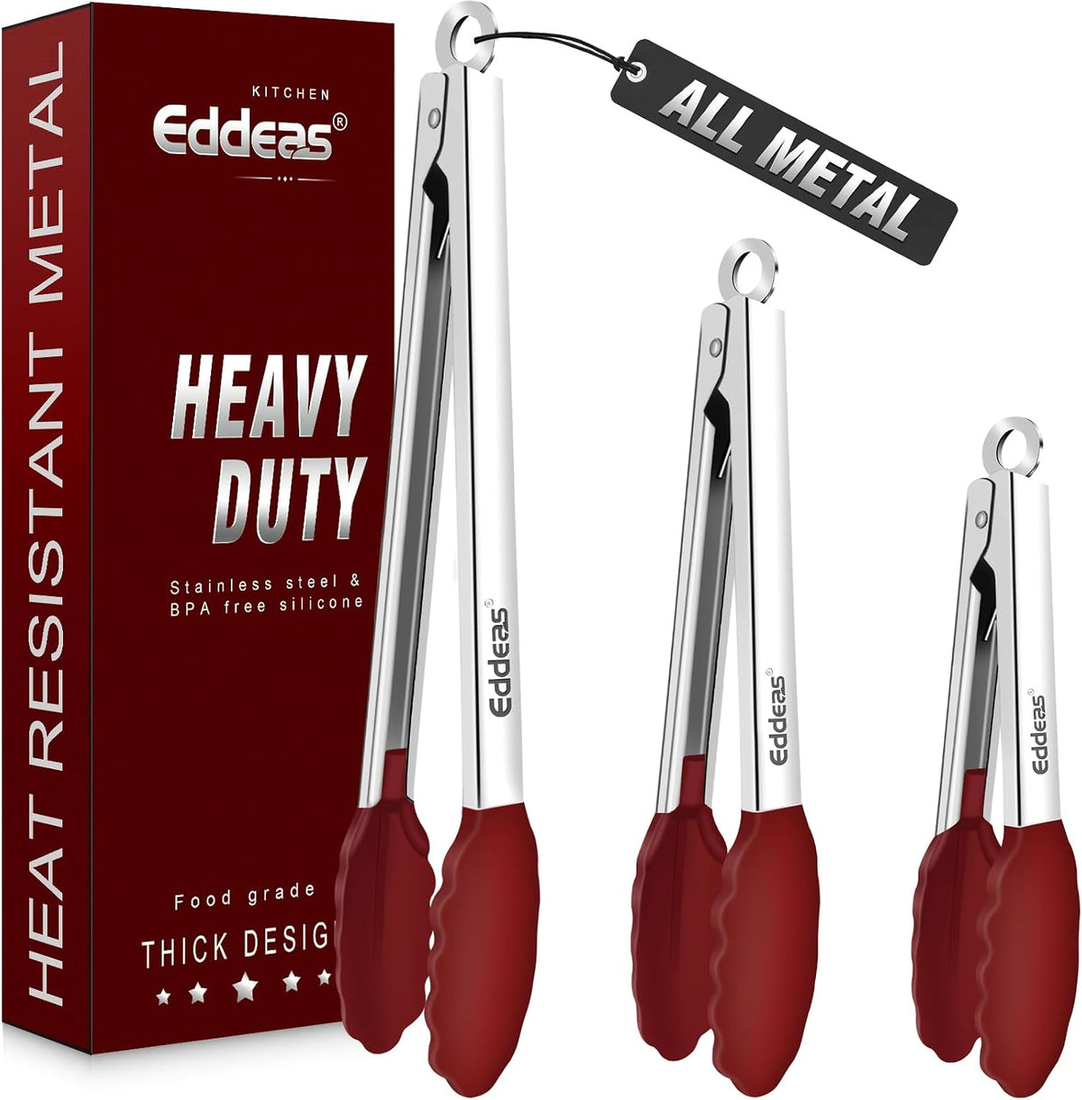 Limited-Time Deal - Tongs For Cooking Up To 600°F Metal Kitchen Tweezers Tongs 12, 9 in - Heat Resistant 600 Degrees, Heavy Duty Stainless Steel Cooking for Food, Grill, BBQ, Dishwasher safe Set of 4