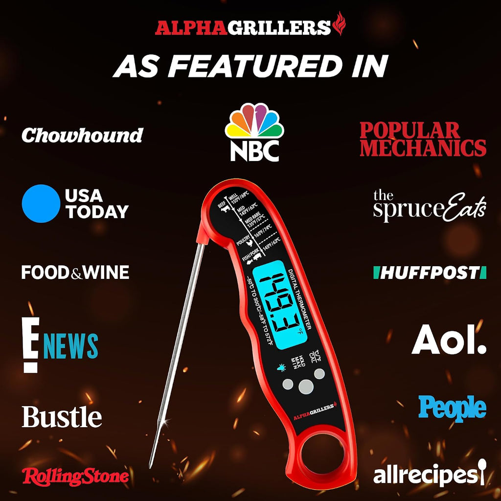 Great Value - Alpha Grillers Meat Thermometer Digital, Stocking Stuffers Gifts for Men - 1-2 Second Ultra-Fast Response Time, Bright Backlit Display, Waterproof (IP67), Pre-Calibrated & Ready to Use