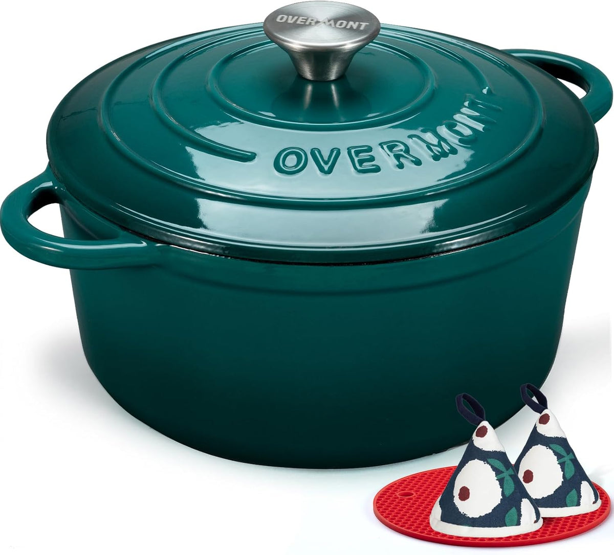 Limited-Time Deal - Overmont Enameled Cast Iron Dutch Oven - 5.5QT Pot with Lid Cookbook - Heavy-Duty Cookware with Cotton Potholders, Enclosed Lid-Knob Design, Oven Safe for Sourdough Baking Braising Stews Roasting